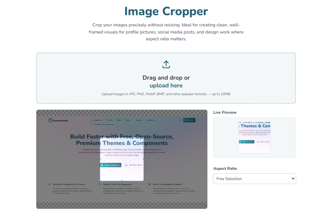 Free Online Image Cropper Tool - Themedevhub